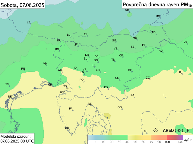 Napoved PM10 za danes